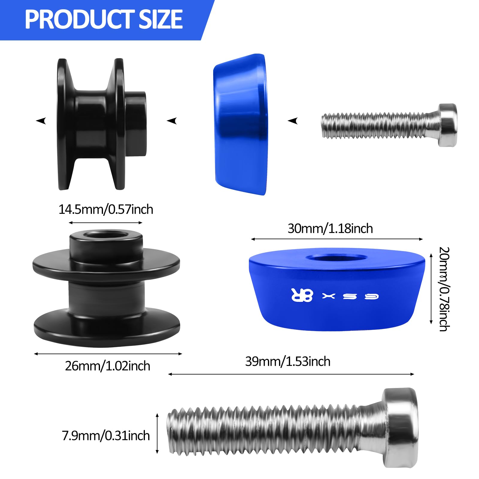 2 Pièces Bobines De Bras Oscillant Moto& 2 Pièces Capuchon de valve de pneu de moto, CNC Aluminium Bobines Bras Oscillant Support pour GSX-8R GSX8R GSX 8R 2024(Blue)