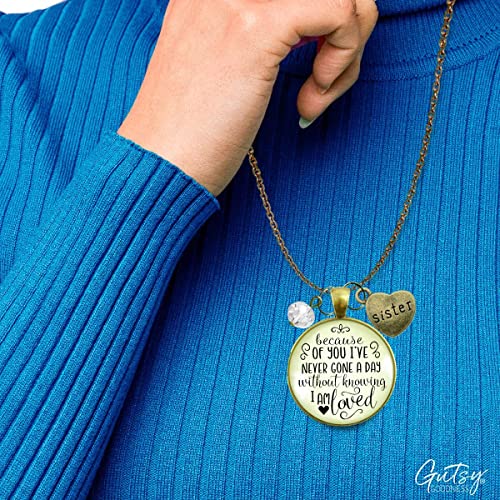 Gutsy Goodness PRNE24005631 Sister Necklace Because Of Your Love Boho Style Bronze Jewelry For Women Chain 24 Inch - Handmade Glass Inspirational Family Quote Pendant, Heart Charm, Gift Package Sisterhood Friends Message Card & Box thumb #2