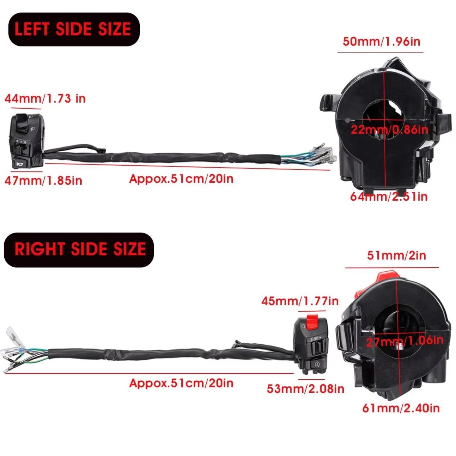 Interrupteur d'allumage avec Verrouillage, Commandes de Guidon 7/8", klaxon, Clignotants, Phare, Interrupteur de démarrage électrique, Double accélérateur, pièces universelles pour Moto 12 V