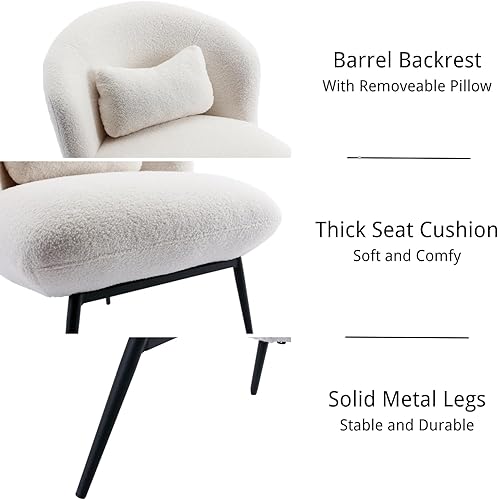 Miniatura 4 de HEAH-YO Juego de 1 silla decorativa moderna, silla auxiliar tapizada de sherpa con respaldo de barril y patas de metal, cómoda silla sin brazos para