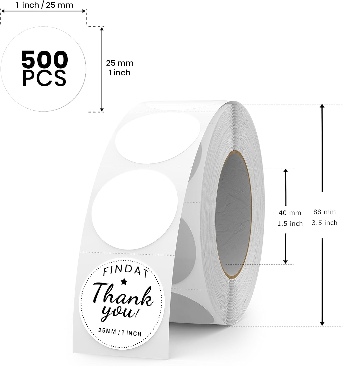 White Round Thermal Labels 1 Inch Vinyl Circle Waterproof Direct Printer Sticker Self-Adhesive Perforated Name Tag for Logo DIY QR Design Office Address 500 PCS - Image 2