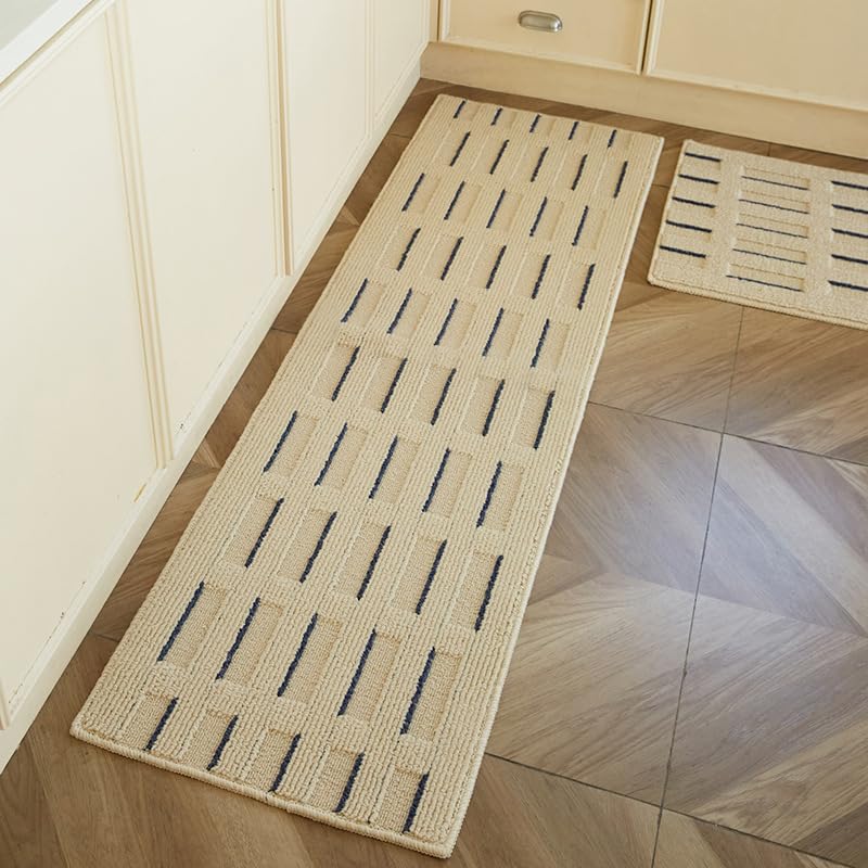 Alfombra de cocina antideslizante color crema Kana en dos piezas de tiras largas para el hogar