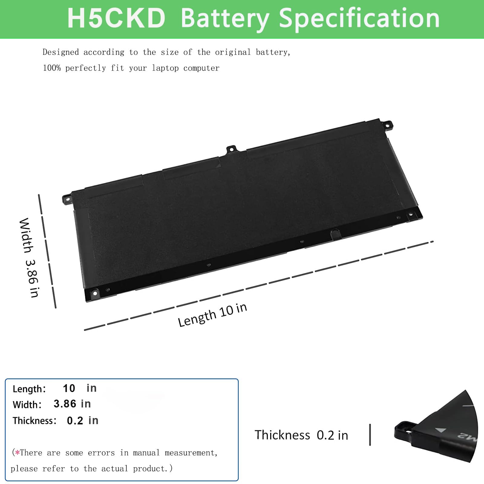 53Wh H5CKD Batterie compatible avec Dell Inspiron 5400 5406 7405 7300 7306 7500 7506 2-en-1 Argent 5300 5301 5401 5402 5408 5409 5501 5502 5088 5085509 Series Latitude 3120 3410 3510 Vostro 5501 5402