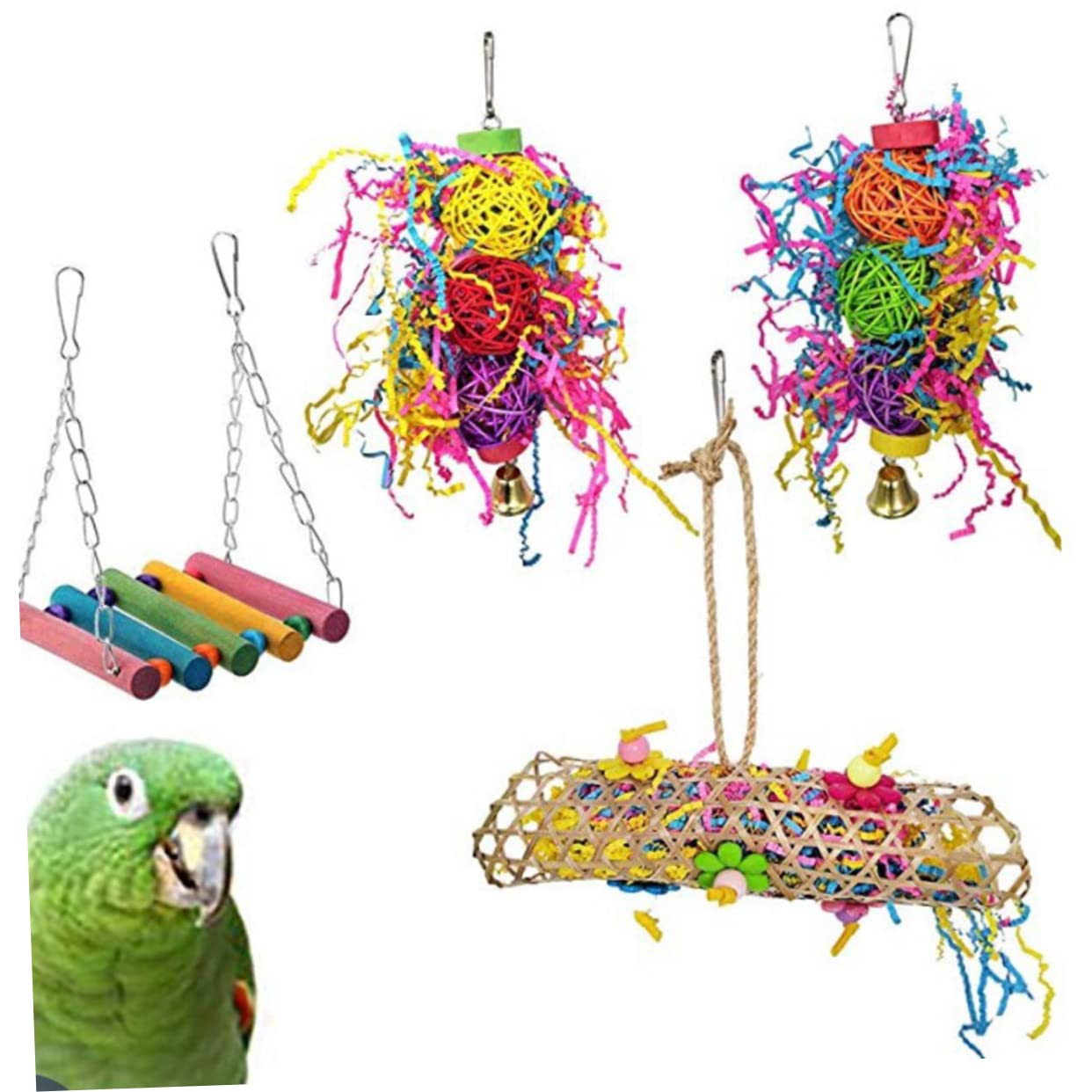 POPETPOP 8pièces Jouets Rotin pour Oiseaux Jouet à Mordre Créatif avec Balancelle pour Perroquets Et Perruches pour Amusement Et Exercice