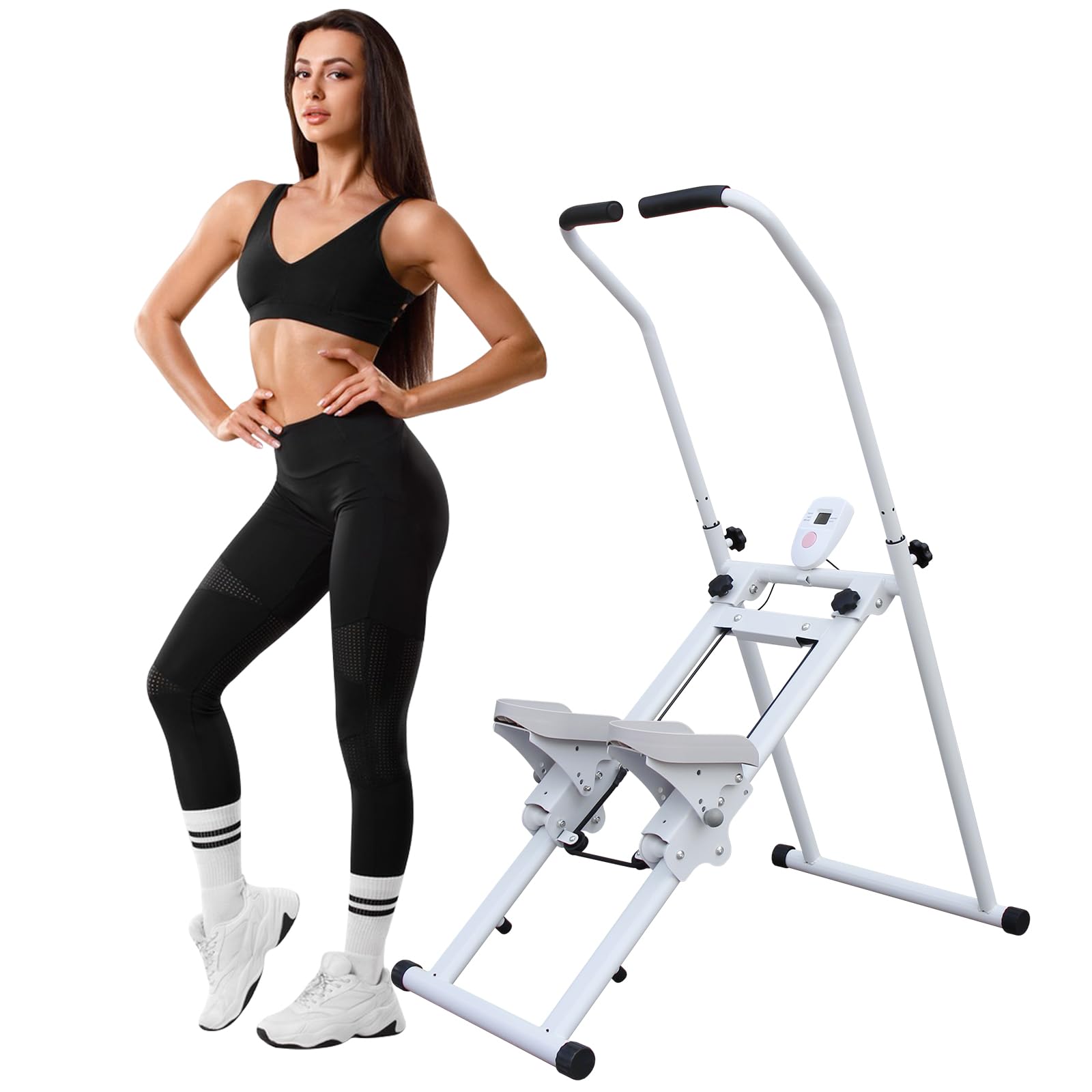 Stair Stepper for Home Gym Exercise, Vertical Climber Exercise Machine for Full Body Workout, Compact Folding Cardio Exercise Climber with Adjustable Handlebar