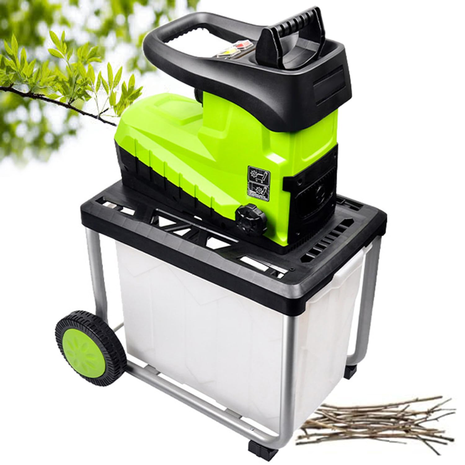 Astilladora Eléctrica De Alta Potencia,Trituradora De Madera Y Hojas con Hebilla Push-Pull,5000 RPM,Transporte Fácil,Eco para Restos De Poda,Chippers+10mWire