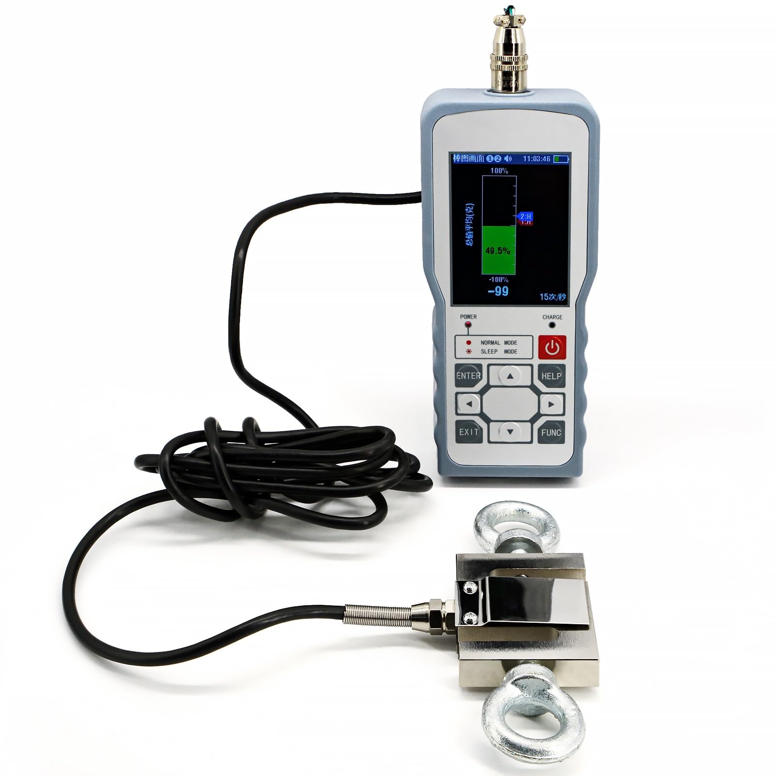 Medidor de fuerza digital con sensor de celda de carga tipo S y 2 anillos de prueba de presión de fuerza de alta precisión múltiples modos(HB9 with 200KG CELL)