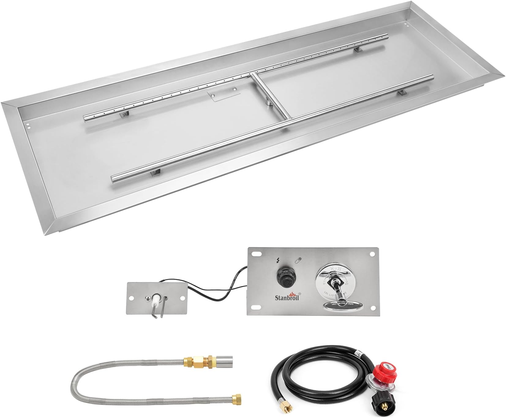 48 x 14 Inch Rectangular Drop-in Gas Fire Pit Burner with Spark Ignition Kit for DIY Fire Pit Project, Propane Gas Version, 185,000 BTU Max