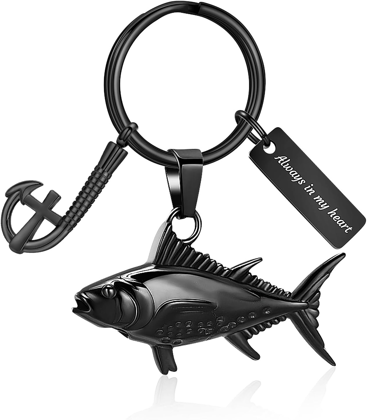 Hearbeingt Fish Cremation Urn Keychain for Ashes Fish Hook Memorial Jewelry | 316 Stainless steel, mini urn pendant, ash holder for human or pets,memorial keychain,bereavement gift, with fill tool
