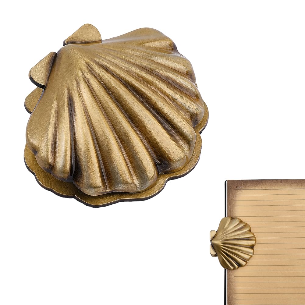 FINGERINSPIRE Vintage Shell Journal Clips 70x80x28mm Shell Shape Book Clips Antique Golden Retro Style Journal Clip Alloy Page Holder Decorative Accessory for Diary and Planner Decoration