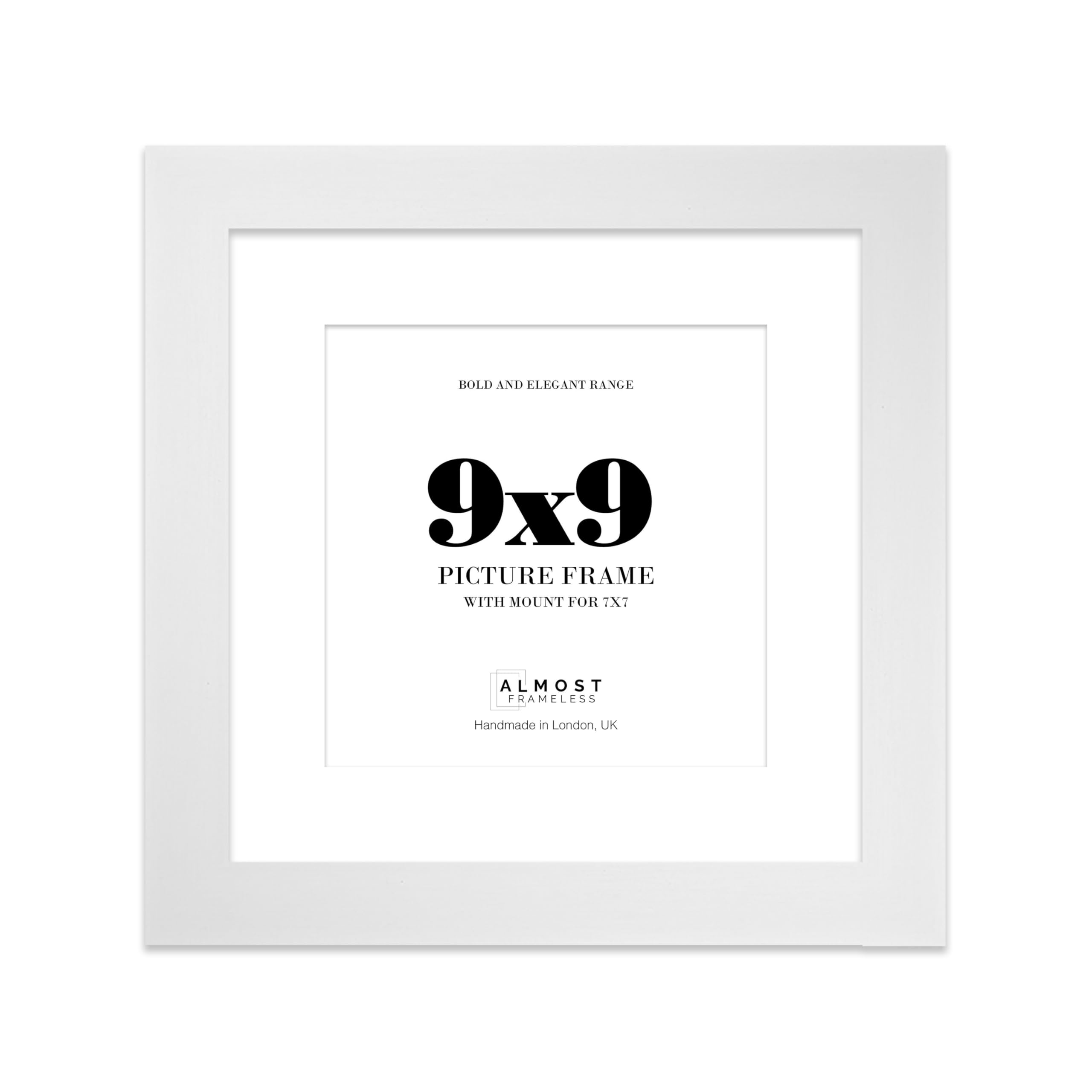 9x9" White Square Frame With Mount for 7x7" Pictures 28mm Edge Frame Display with Wall Hooks and Kickstand, 1 Pack
