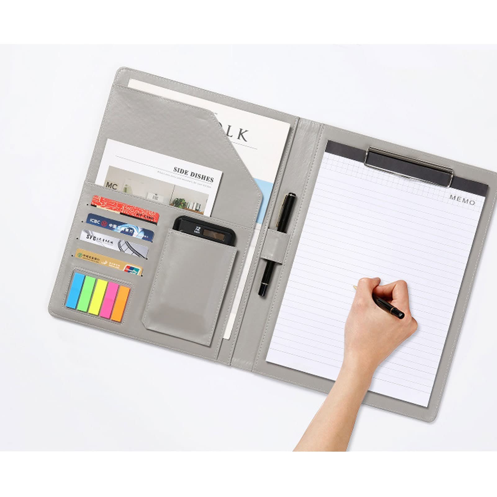 Porte Documents Portfolio Multifonctionnel A4 Folder Professionnelle Dossier De Conférence en Cuir avec Porte Cartes De Visite pour Les Femmes Hommes (Color : Brown)