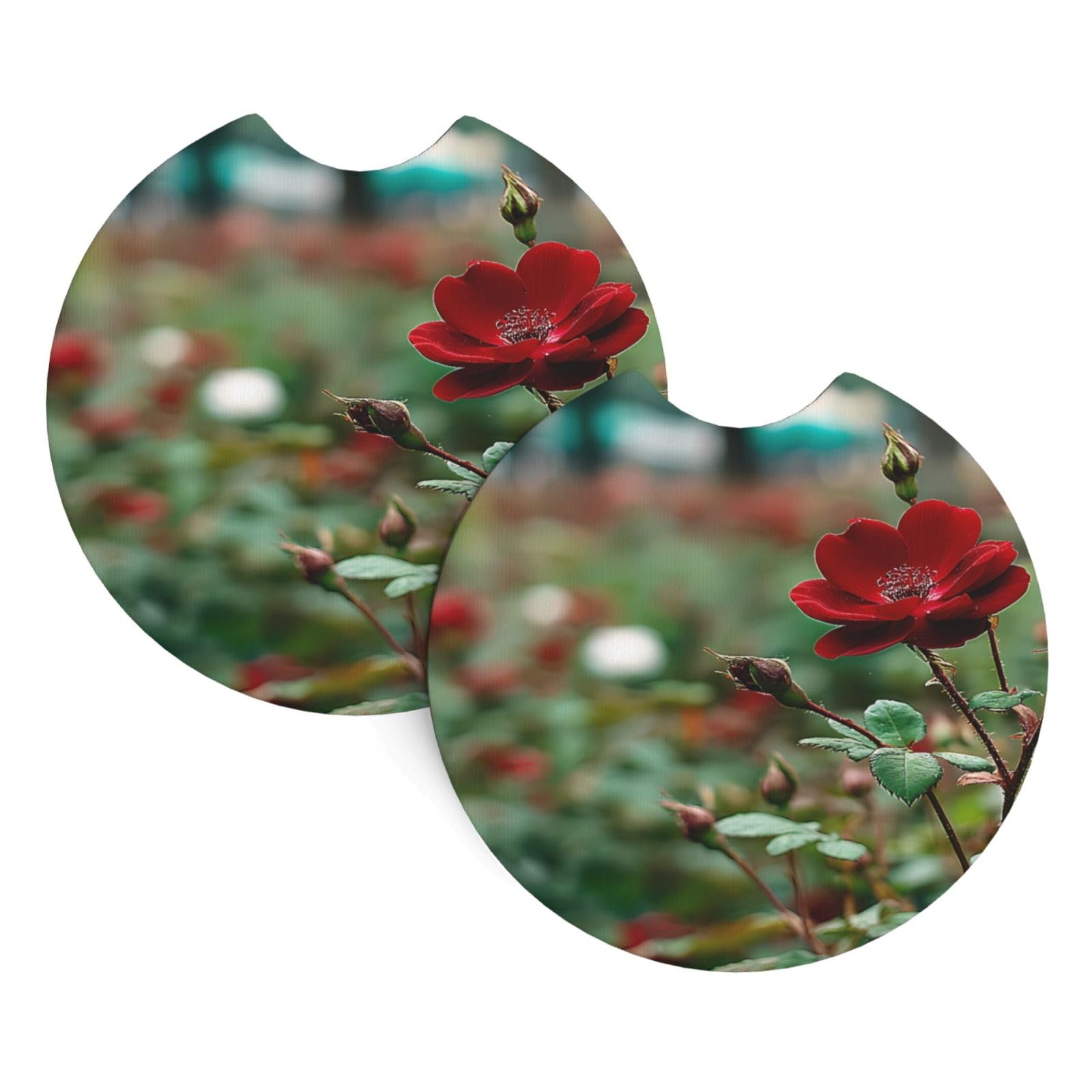Red Flowers Car Interior Cup Holder Pad 2 PCS Car Coasters Scratch-resistant Odorless for Most Cars