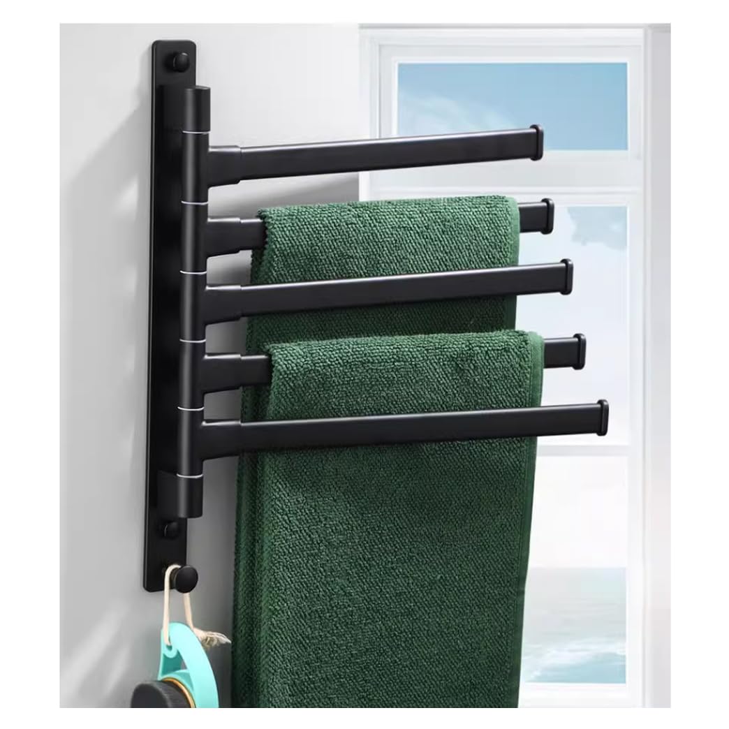LMYSXAOZ Modern Black Bath Towel Holder Swing Out Bar, Bathroom Hand Rack 4-Bar Folding Arm Swivel Hanger Wall Mount,Space Saving Swinging Bar for black-5Bar