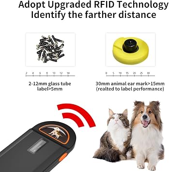 Pet Microchip Scanner, RFID Dog and Cat Microchip Reader, Supports EMID, FDX-B(ISO11784/11785) Microchips, for Animal Management
