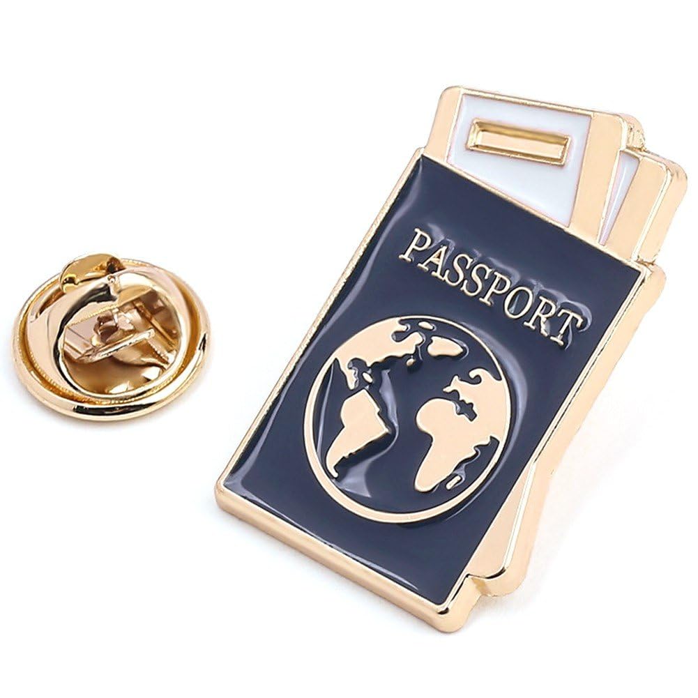 Uzztfa Gold Passport Pin Brooch, Navy Blue Passport Metal Badges, World Traveler Lapel Pin, Travel Pin Jewelry Pilot Or Flight Attendant Pin Vacation Pin Pilot Gift