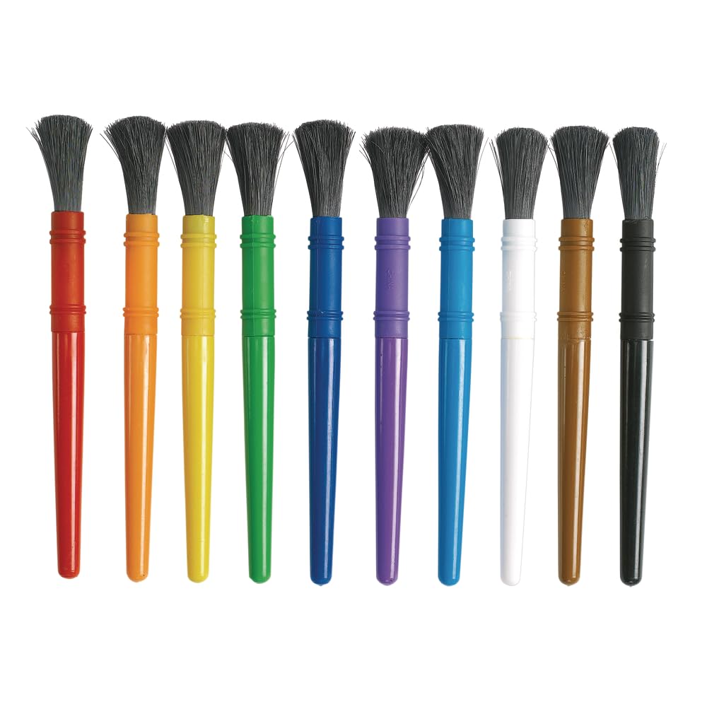 Colorations(r) Plastic Handle Chubby Paint Brushes with Nylon Bristles, Set of 10, Plastic Handle Paint Brushes, Crafts for Kids, Painting for Kids, Kids Paint Brushes, Paint Brushes for Children