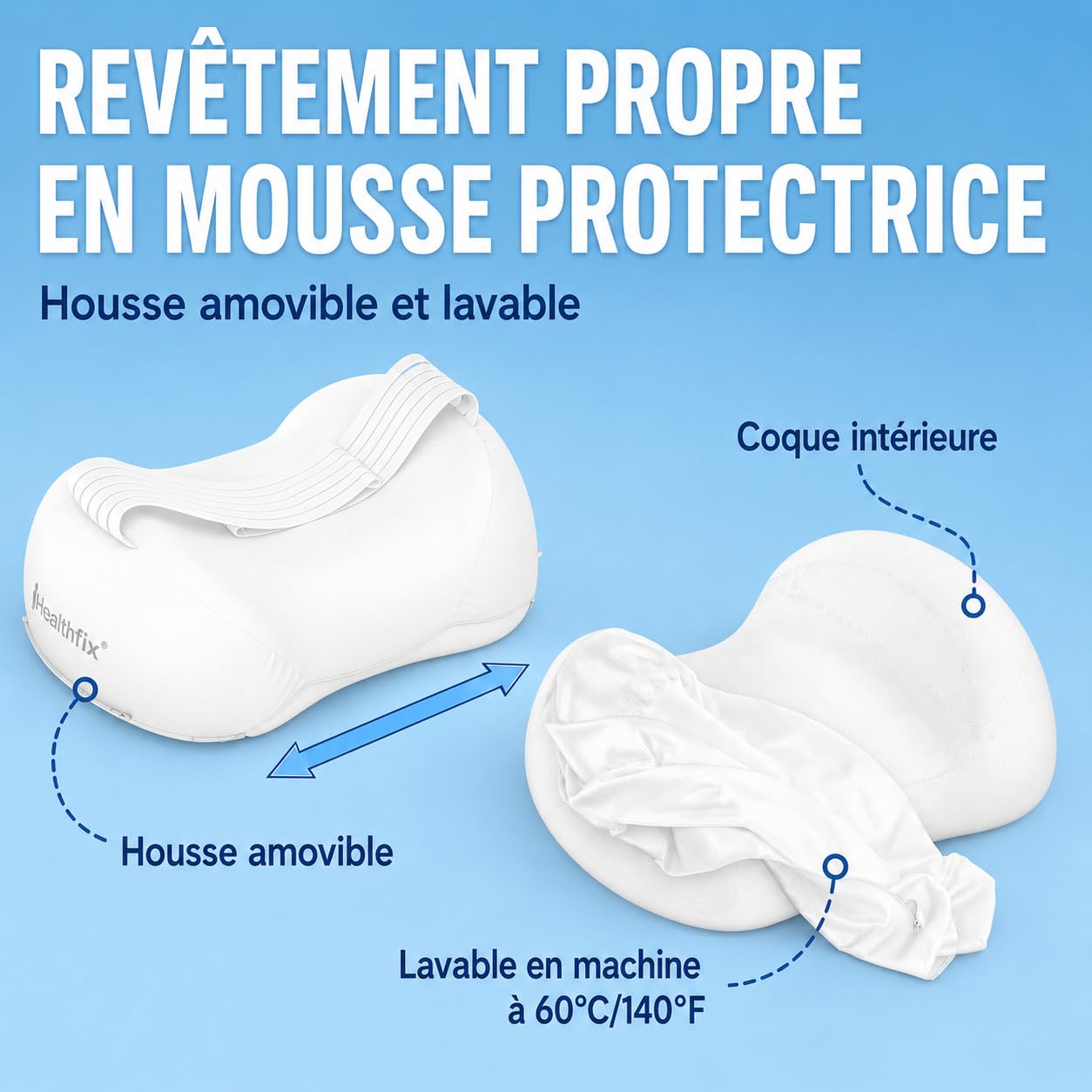 Healthfix Lot de 2 coussins orthopédiques pour les personnes dormant sur le côté, avec sangle, en mousse à mémoire de forme, housse rafraîchissante et lavable, blanc
