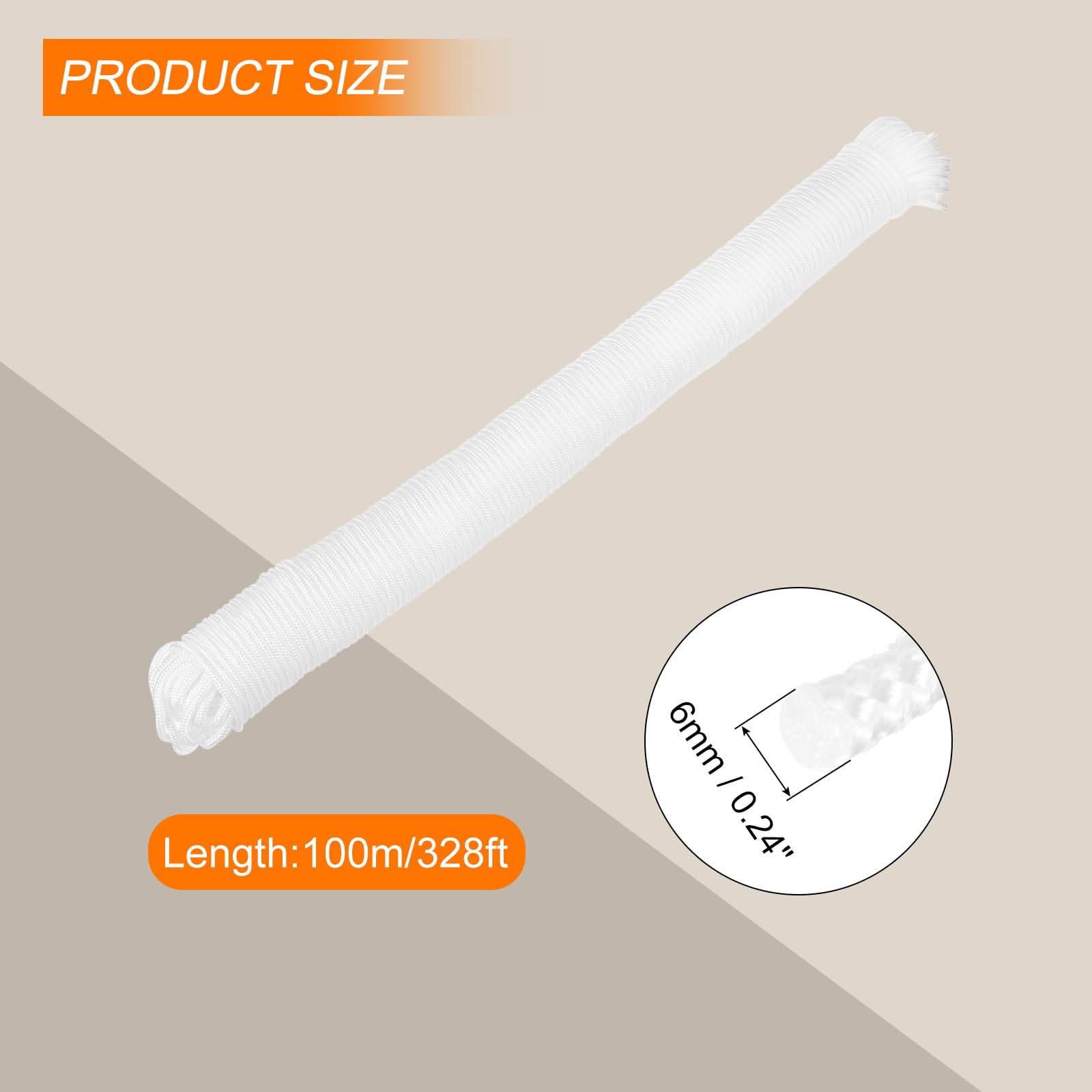 Rebower 1 Pcs White Nylon Rope 1/4"x328ft Solid Braided Cord Polypropylene Rope Utility Cord,[for Camping Tie Down, Securing - Image 2