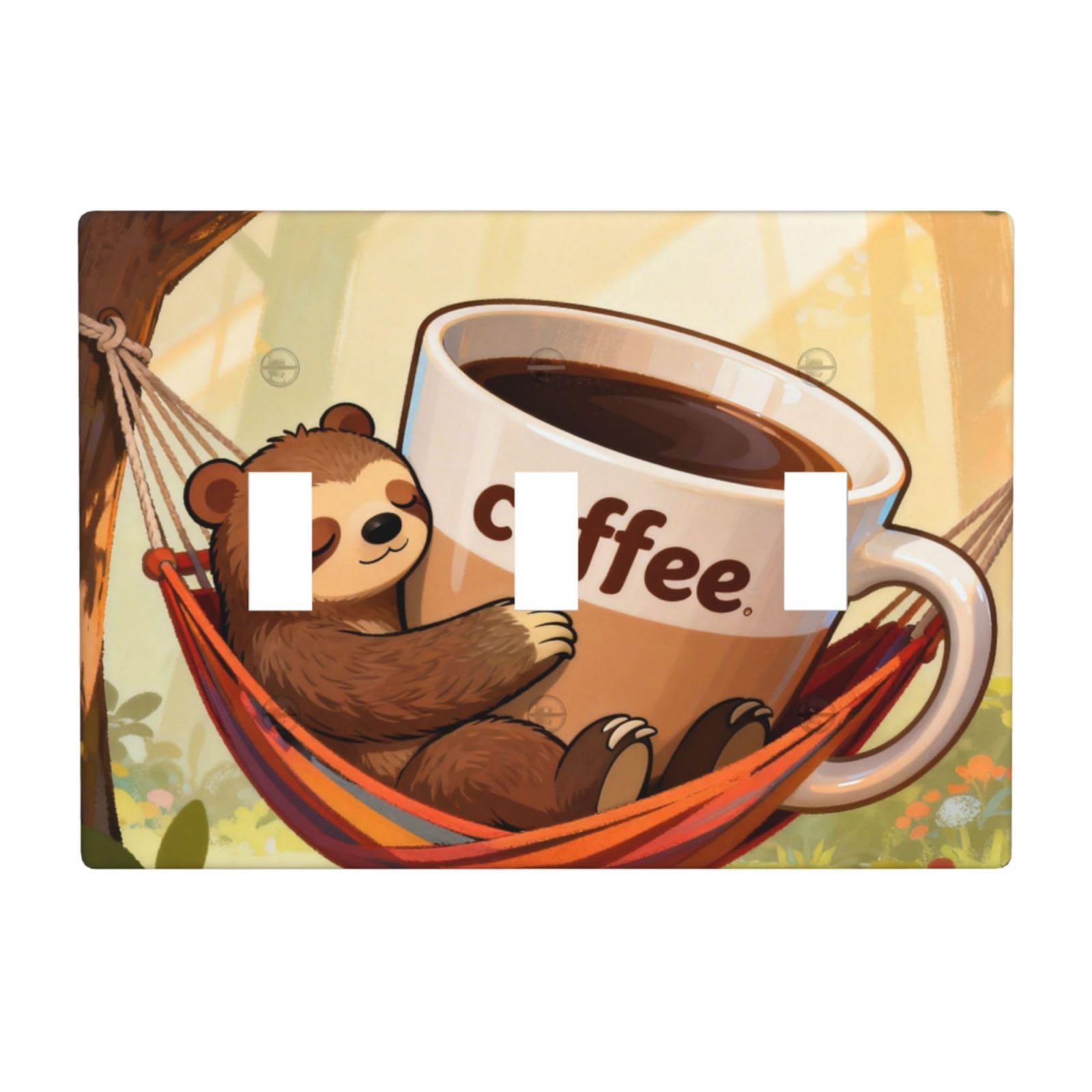 Bear Drinking Coffee 3 Gang Switch Plate Cover-Unbreakable Polycarbonate Wall Plate, Heat Resistant Toggle Switch Decor for Home