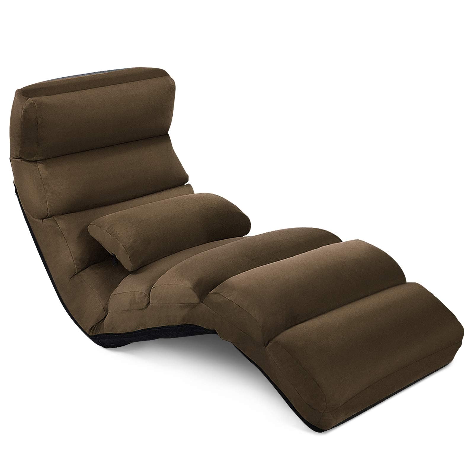 LIFEZEAL Sillón Relax Ajustable en 5 Posiciones, Sofá Relax de Suelo Plegable, Sofá Perezoso de Gamuza y Tejido Poliéster, Tumbona de Relajación con Capacidad de Carga de 120 KG (Marrón)