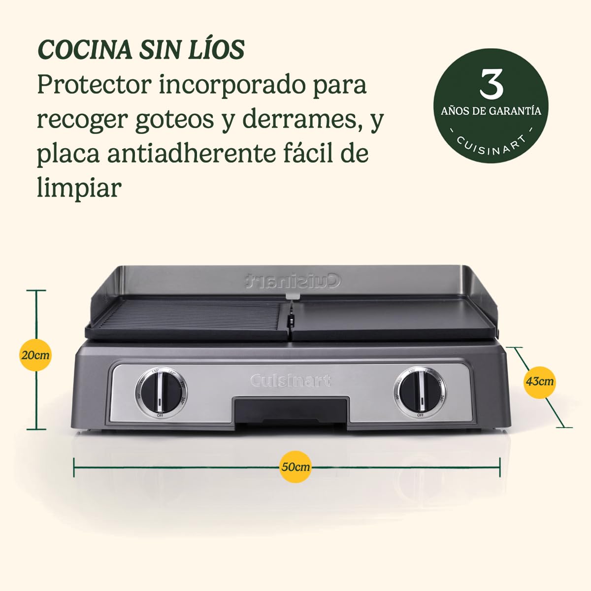 Cuisinart Dual sided Hot Plate Entertaining Grill & Griddle | XL Electric Plancha Grill | Piastra rimovibile antiaderente, Dual-zone Health Grill | Temp Control 90°C-260°C