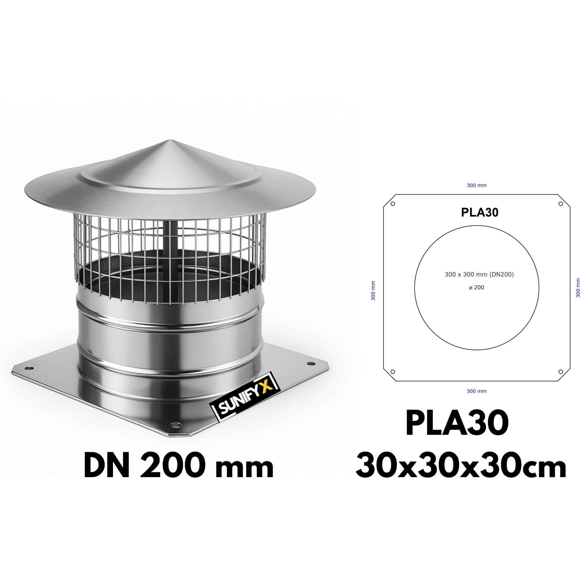 SUNIFY Campana de chimenea de acero inoxidable con rejilla protectora para pájaros, cubierta para la lluvia, accesorio para chimenea, resistente a la intemperie, inoxidable, para chimenea, protección