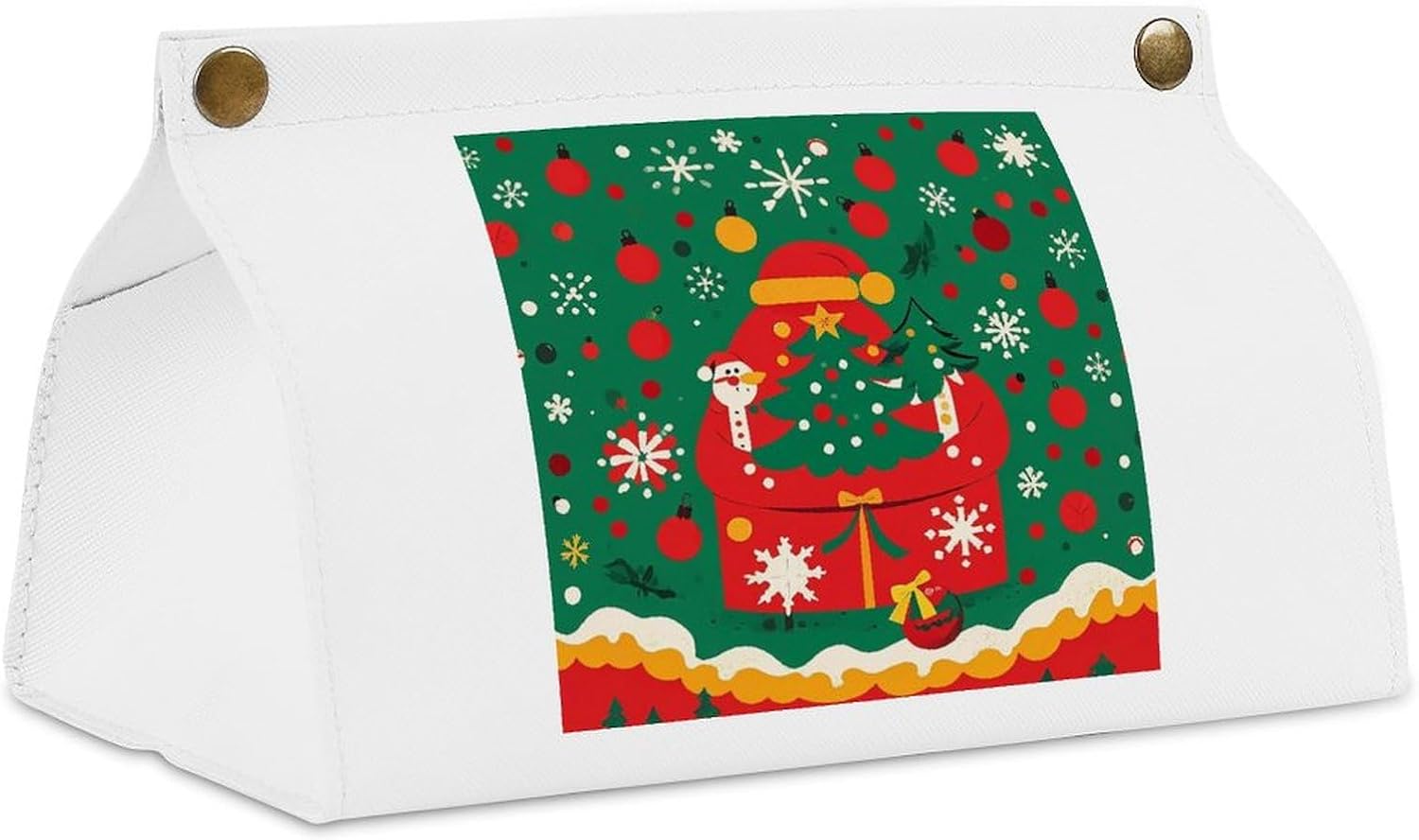 Decorative PU Tissue Paper Holder Classic Christmas Scenes Printed Tissue Box Cover Napkin Tissues Organizer Home Decor for Bathroom Night Stands Desk Car Dining Table