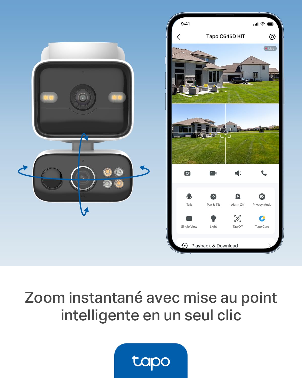 Tapo C645D KIT Caméra Extérieur sans Fil Solaire 2K Double Objectif – Caméra Surveillance WiFi Extérieure sans Fil 360°, Détection IA Personne/Véhicule/Animal, Suivi Automatique, Batterie 10000mAh