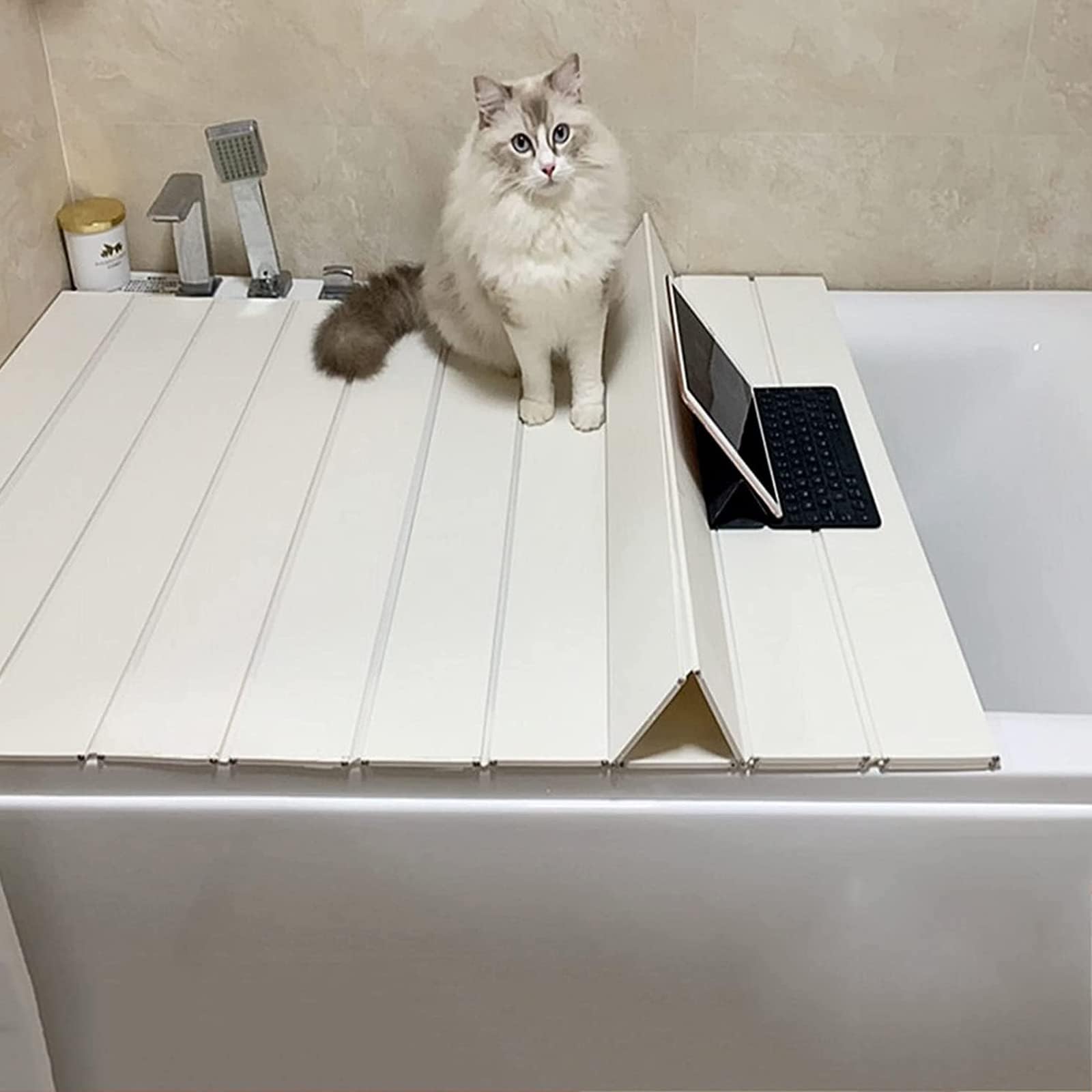 Bathtub Cover, Foldable Bathtub Cover, Insulation Cover, PVC Bathtub Shelf, Waterproof, dustproof Bathtub Boards for All Standard bathtubs, White(170cm x 75cm x 0.65cm)