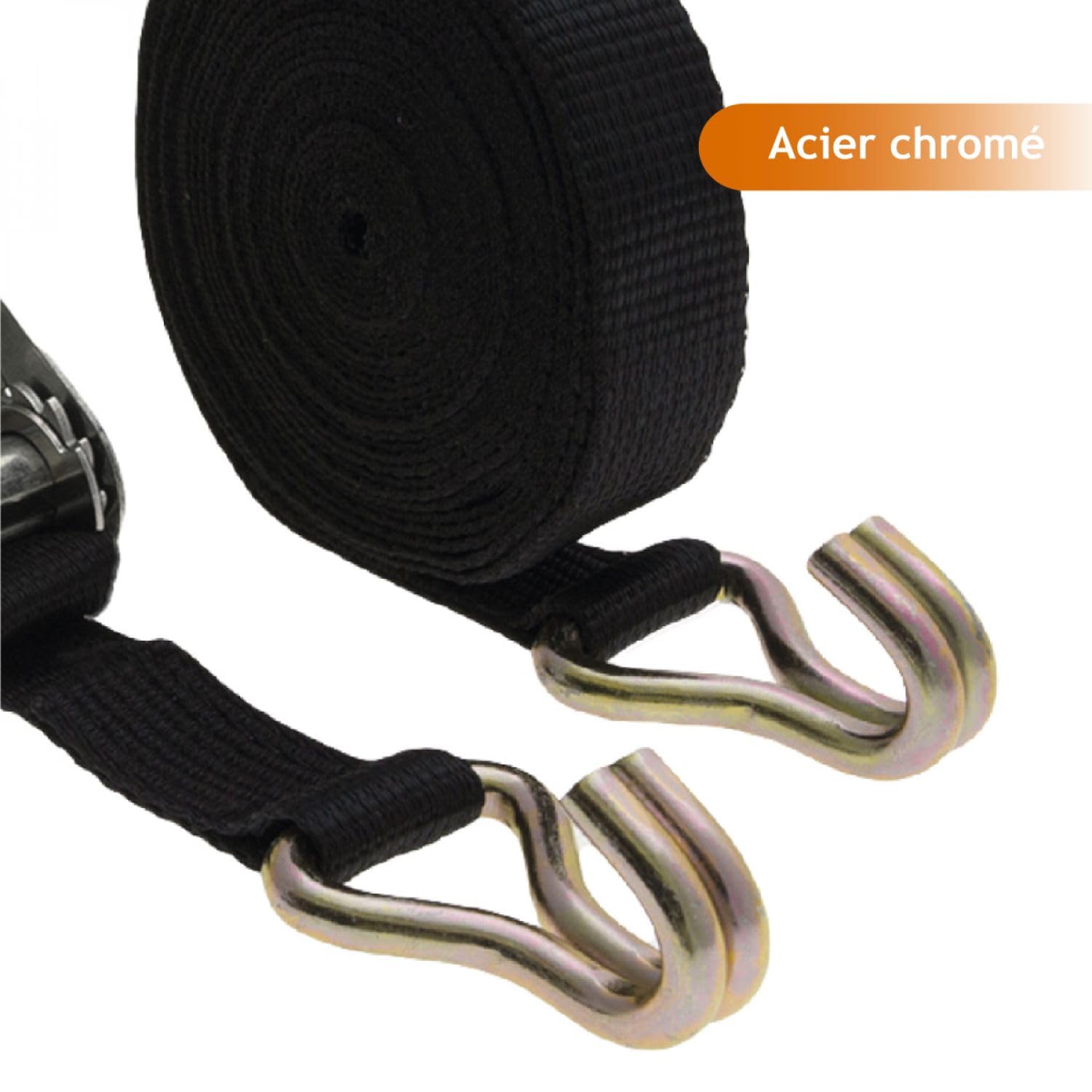 Linxor - Sangle d'arrimage avec tendeur à cliquet et 2 Crochets - 35 mm x 7 m - Noir