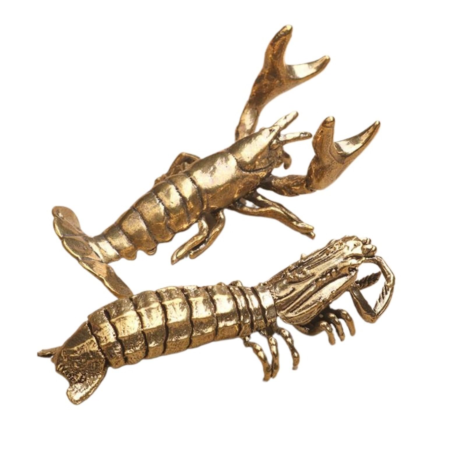 NGDFGR 2Pcs Brass Simulation Shrimp Figurines,Marine Animal Mantis Shrimp Miniature Statue Sculpture Desktop Ornament Home Bonsai Micro Landscape Decor Accessories