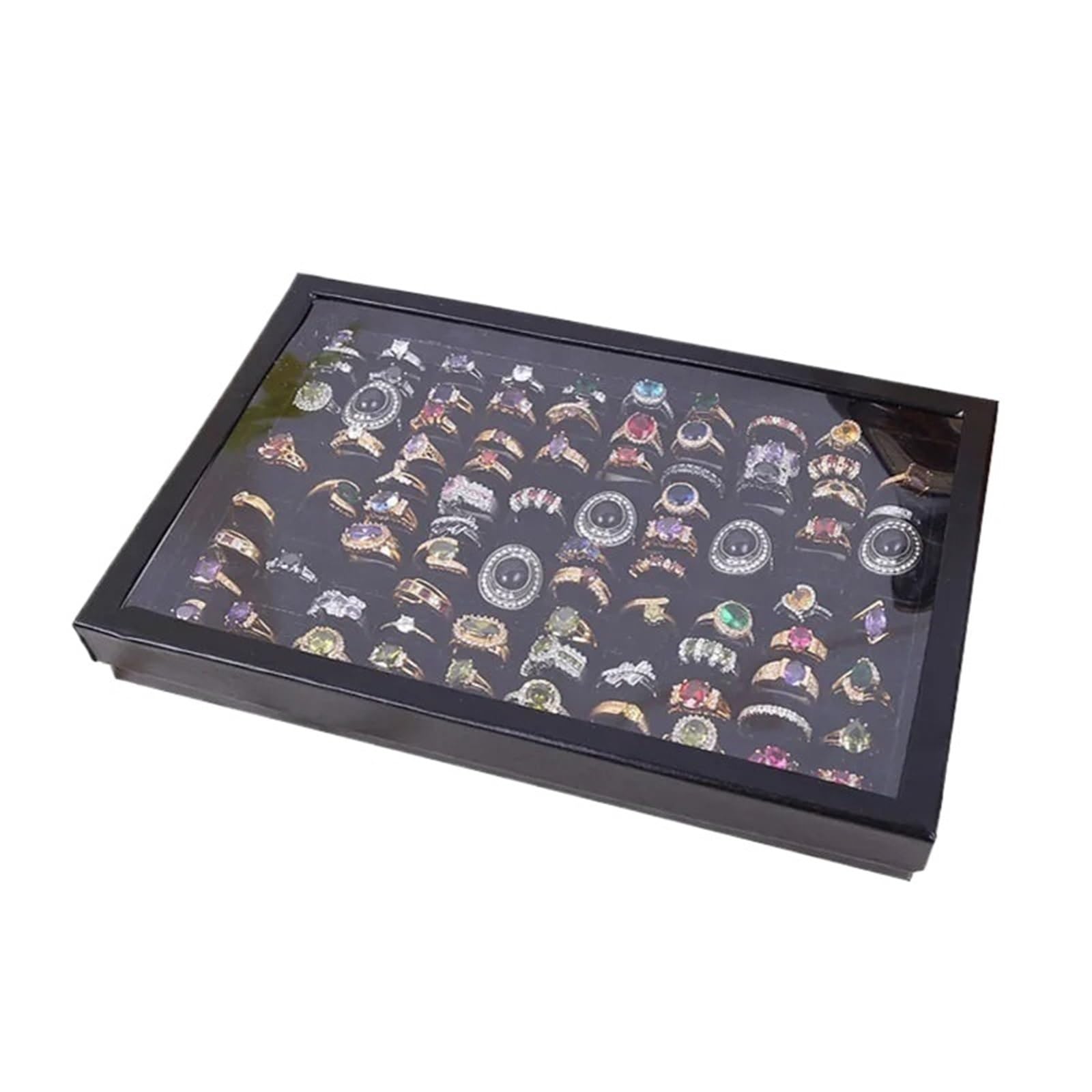 ZNJAMN 1pcs Ring Box Sponge Suede Display Cardboard Jewelry Storage Cufflinks Tray for Ring(Black)