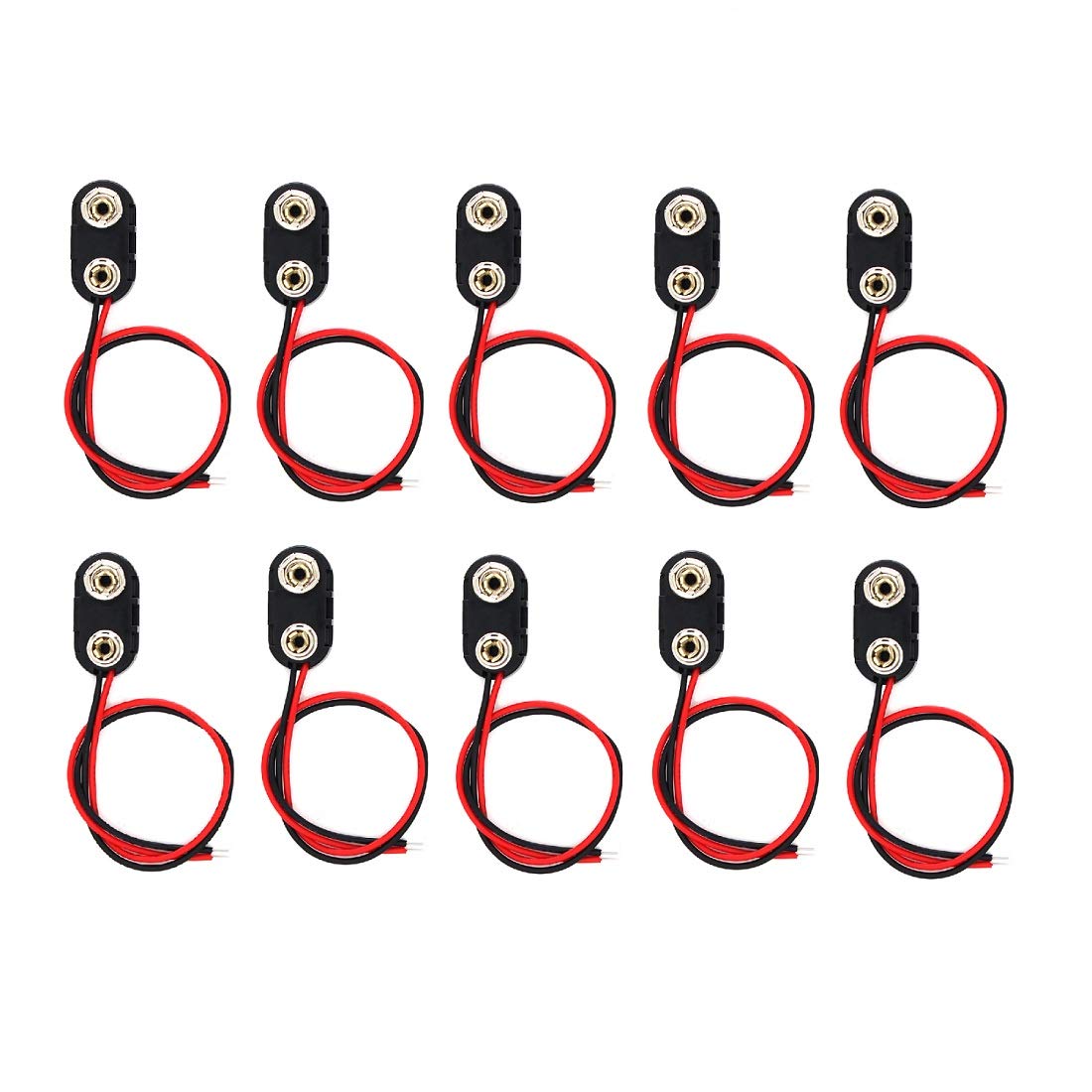 10 PACK 9V I-Type Faux Leather Long Cable Housing Connection Battery Clip Connector Wire Leads Plastic Housing and Black Red Wires Leads with 15cm Cables
