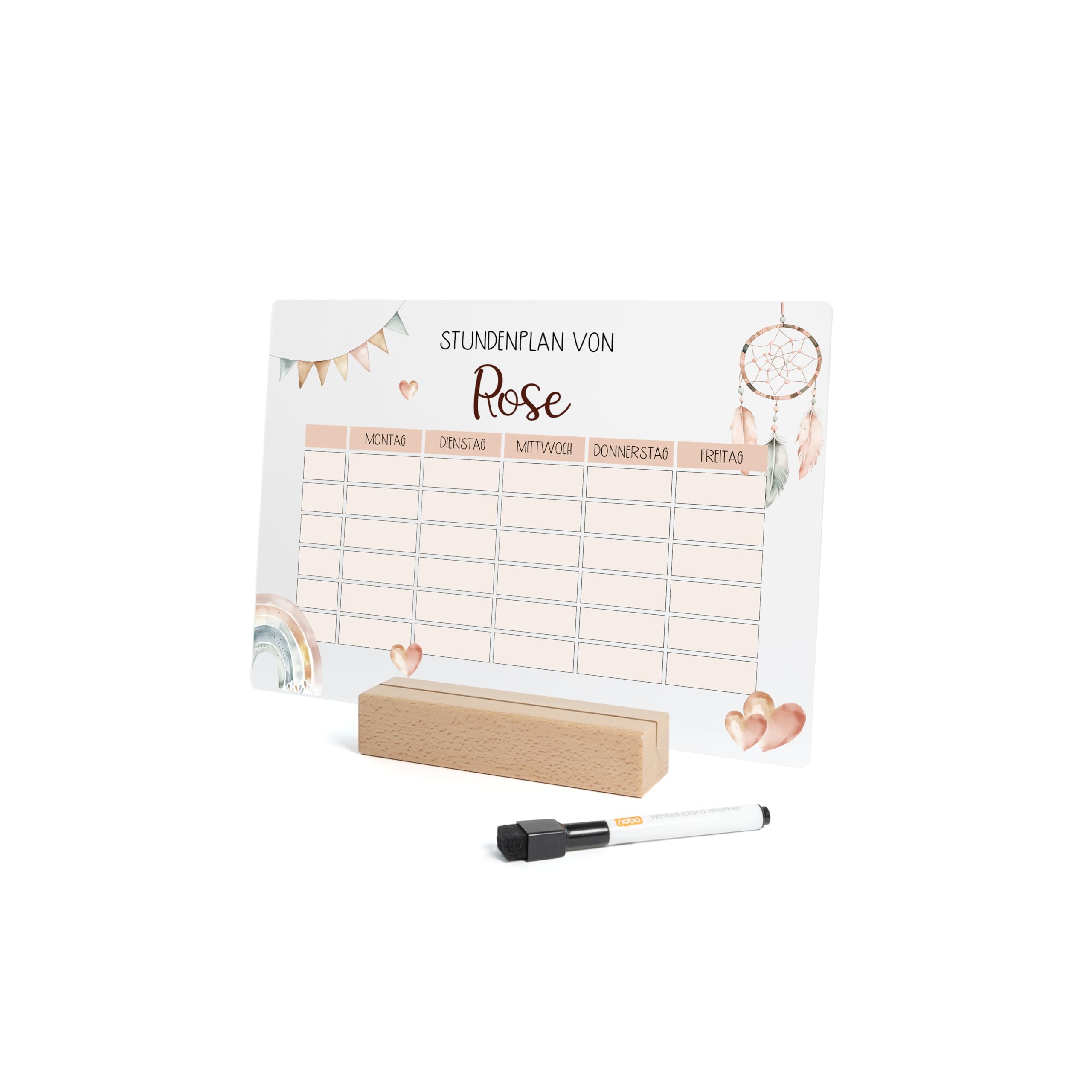 Nord-Kind personalisierter Stundenplan aus Acryl – abwischbar & wiederverwendbar – für Kinder der 1. Klasse zur Einschulung – Mädchen & Jungen (Boho2)