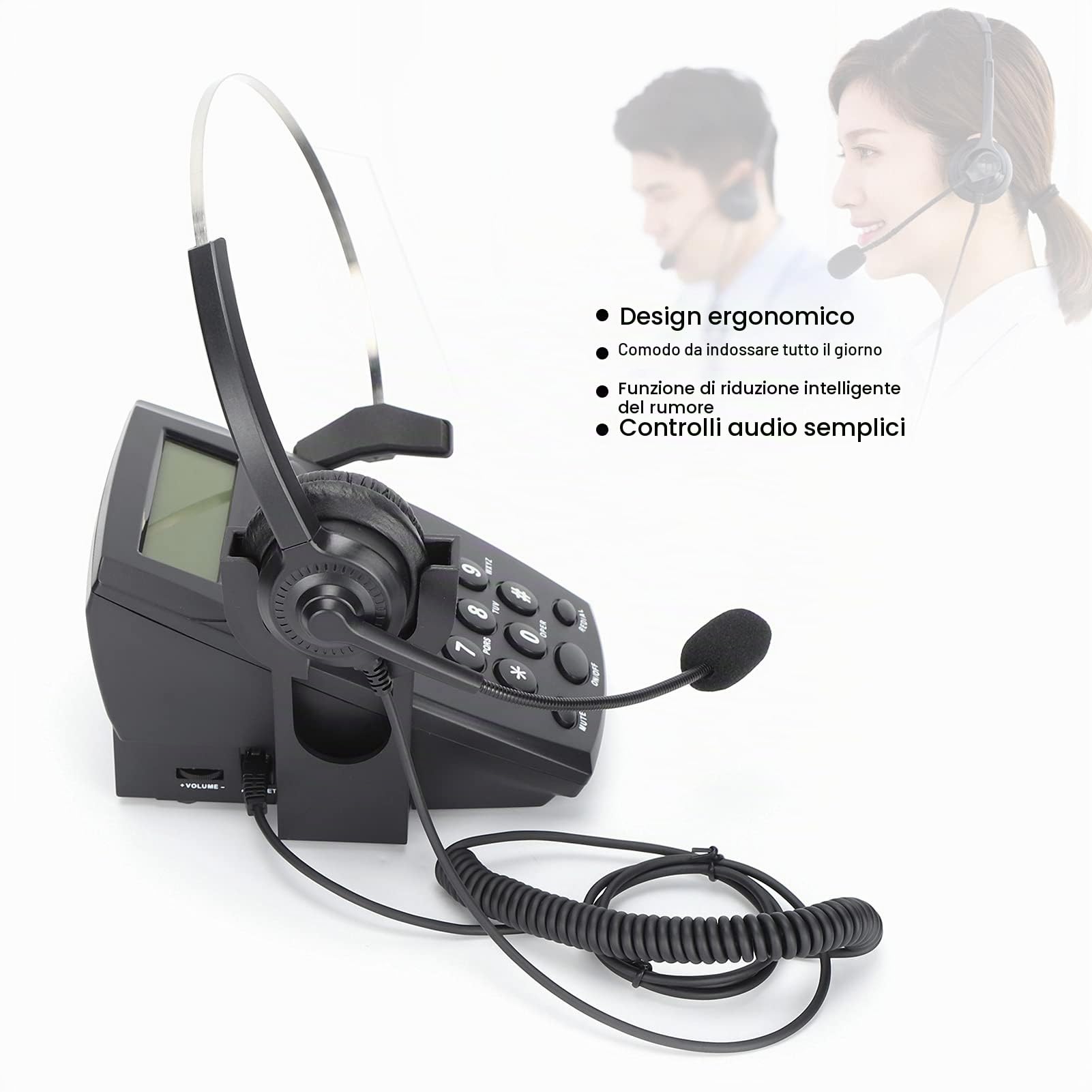 HT800 Call Center Telefono con Filo, Telefono Cablato con Microfono Omnidirezionale Cuffie, Telefono Fisso da Scrivania per Ufficio e Casa