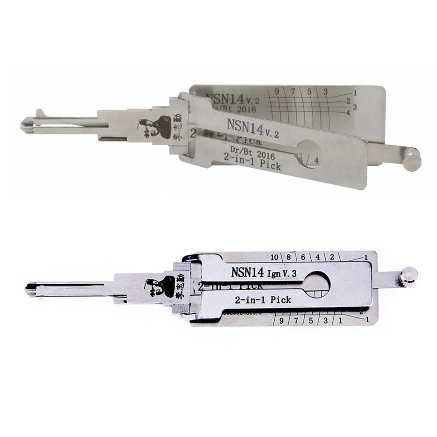 Rlokk Silver 2-Piece Nsn14 Lishi 2 In 1 And Nsn14ign Lock Pick And Decoder, Car Key Reader, Auto Lock Pick, Professional Locksmith Tools