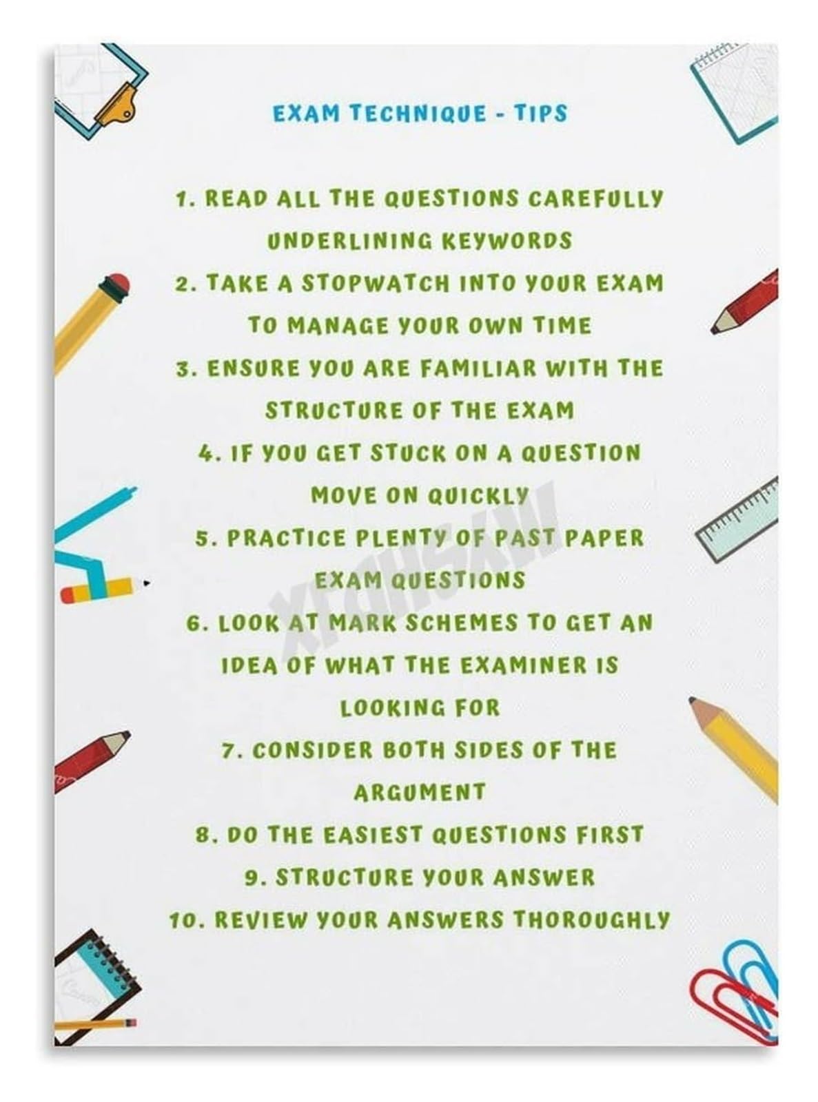 EKFBQBGW Academic Success Poster Exam Tips Study Guide for Student Motivation Canvas Wall-Art Decor Unframed,08x12inch(20x30cm)