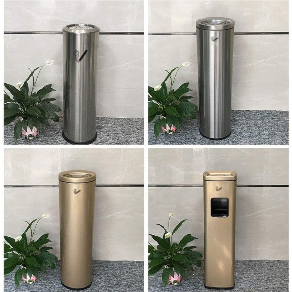 Golden Silver Stainless Steel Ashtray Trash Can with Lid, Outdoor & Indoor Vertical Cigarette Bin(Silver)
