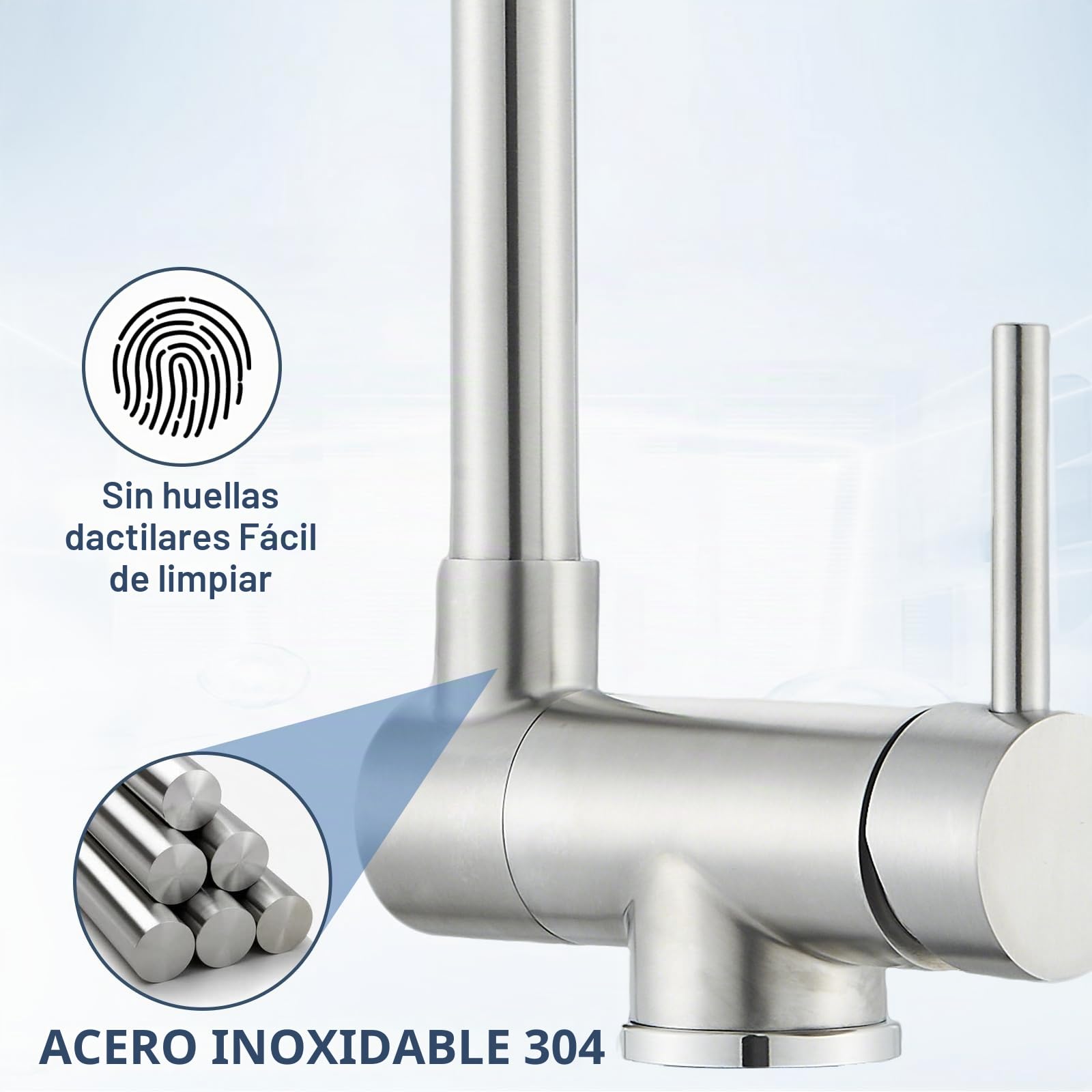 Grifo Cocina Abatible, Grifo de Fregadero Abatible Giratorio de 360°, Grifo Fregadero Cocina Plegable de Inox, Mezclador Fregadero Agua Fría y Caliente