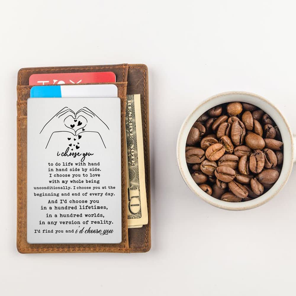 Anniversary Wallet Card Gift For Husband – Engraved Stainless Steel Card With Romantic Message, Gift Envelope
