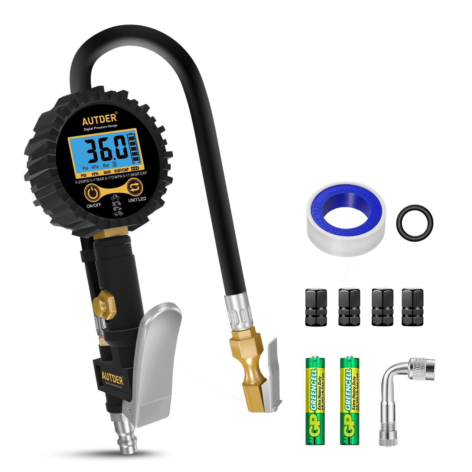 Manomètre Pression Pneus Numérique - 220 PSI, Multifonction Gonflage/dégonflage, écran LCD, Pour Voiture, Moto, Vélo - 4