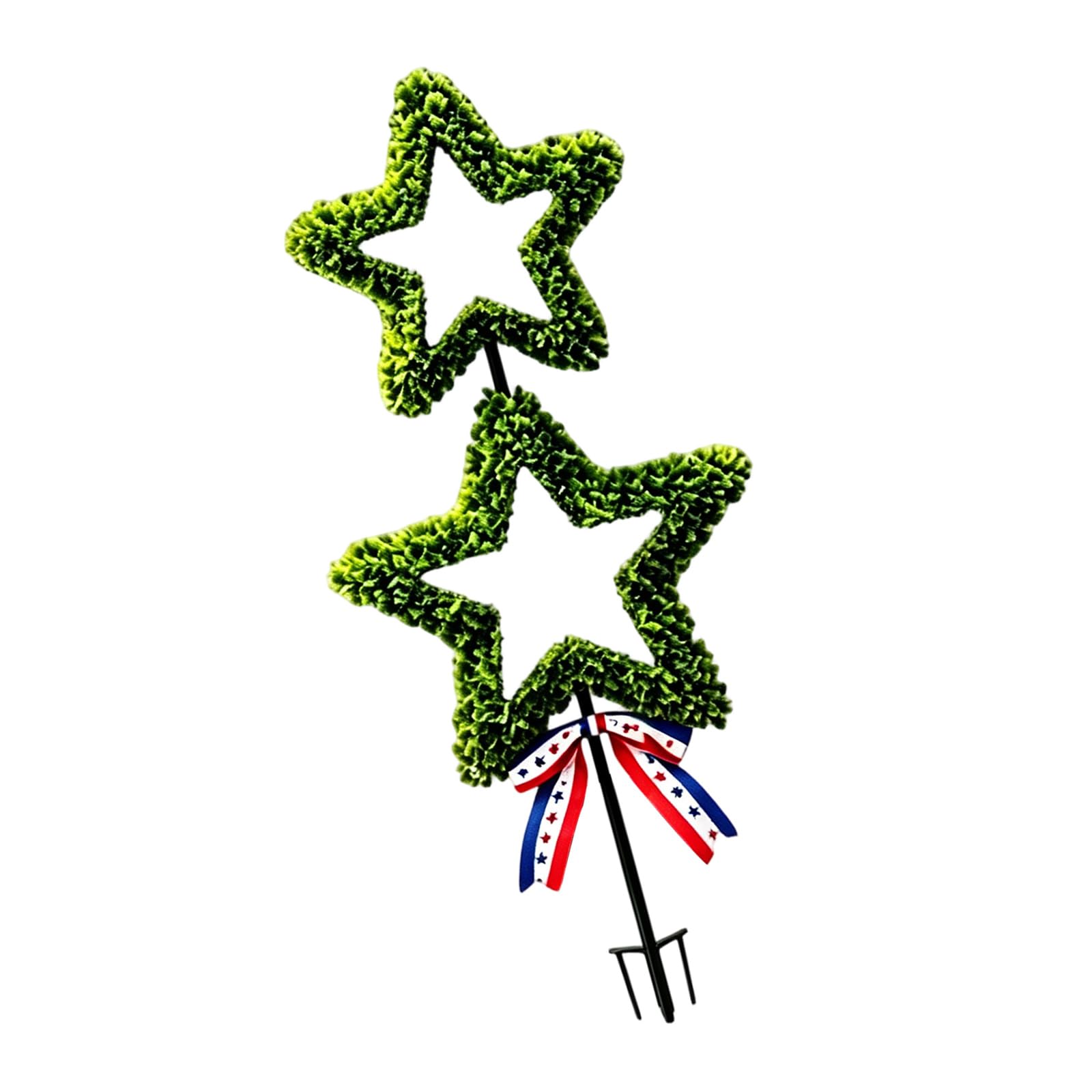 Limtula A Patriotic Ribbon Plant Pick, Star Shaped Rtificial Greenery Stake For Indoor Containers, Garden Beds Nd Seasonal Decor Garden Star Stake Container Pick Faux Greenery Ribbon Yard Porch Patio Insert