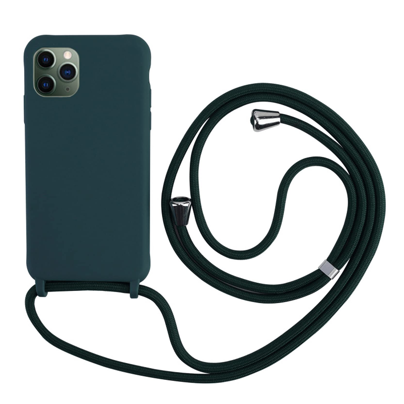 2NDSPRlNG Crossbody Case Compatible with iPhone 11 Pro Max 6.5,Soft Silicone Shell with Neck Cord Lanyard Strap,Dark green