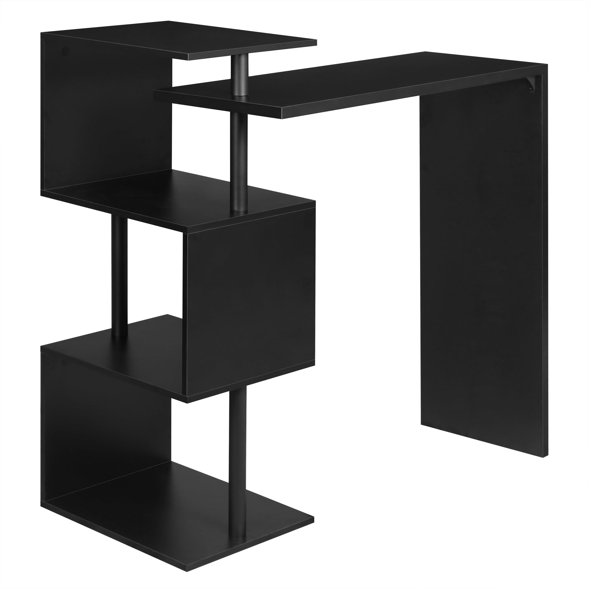 WOLTU Bartisch Stehtisch Bistrotisch Bartheke Tresentisch, mit 3 Ablagefläche, drehbar, Metall, MDF, 134x112x38cm(BxHxT), Schwarz