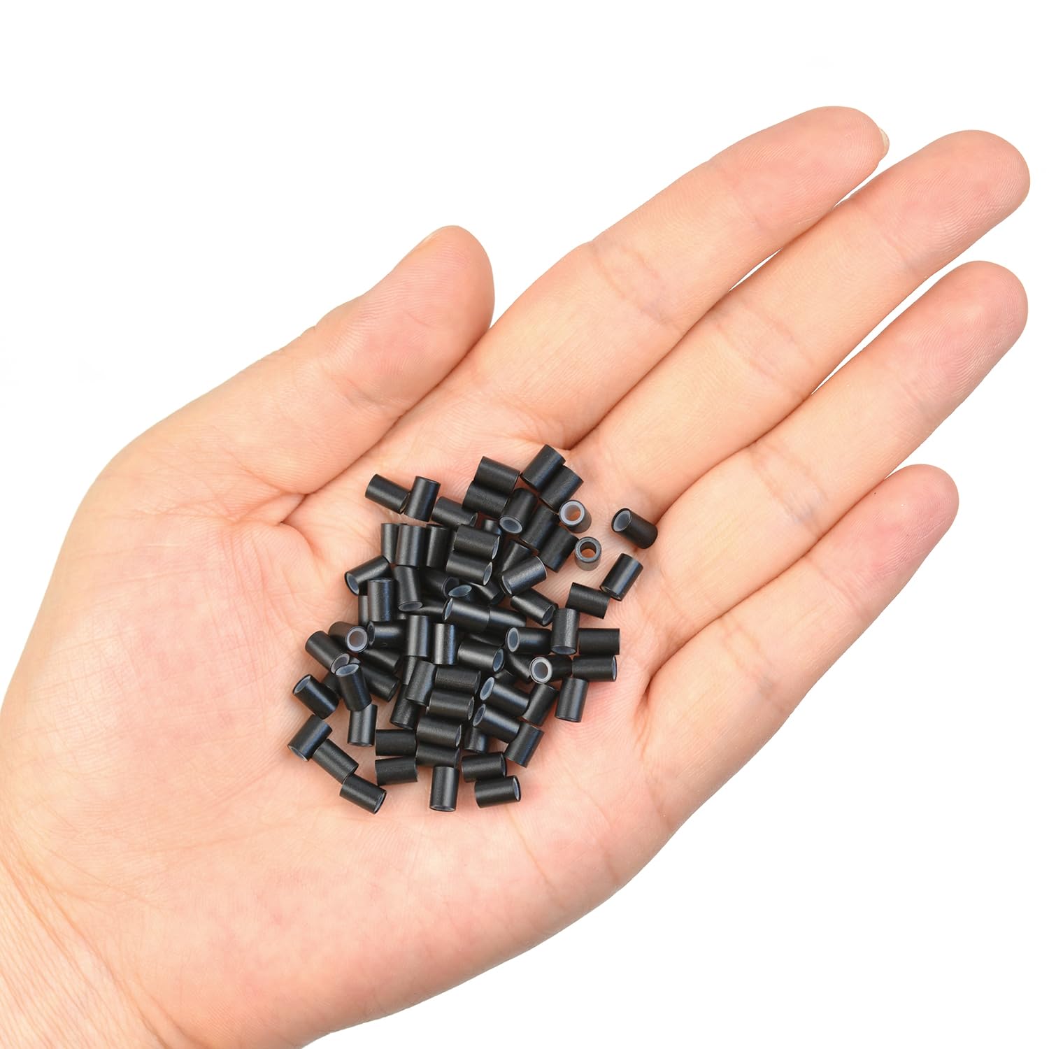 4.0 * 2.8 * 6.0 mm Copper Tube Micro Link Beads with Silicone Lined Micro Ring Hair Beads for I-Tip Hair Extensions (1000 Pcs Black) - Image 4