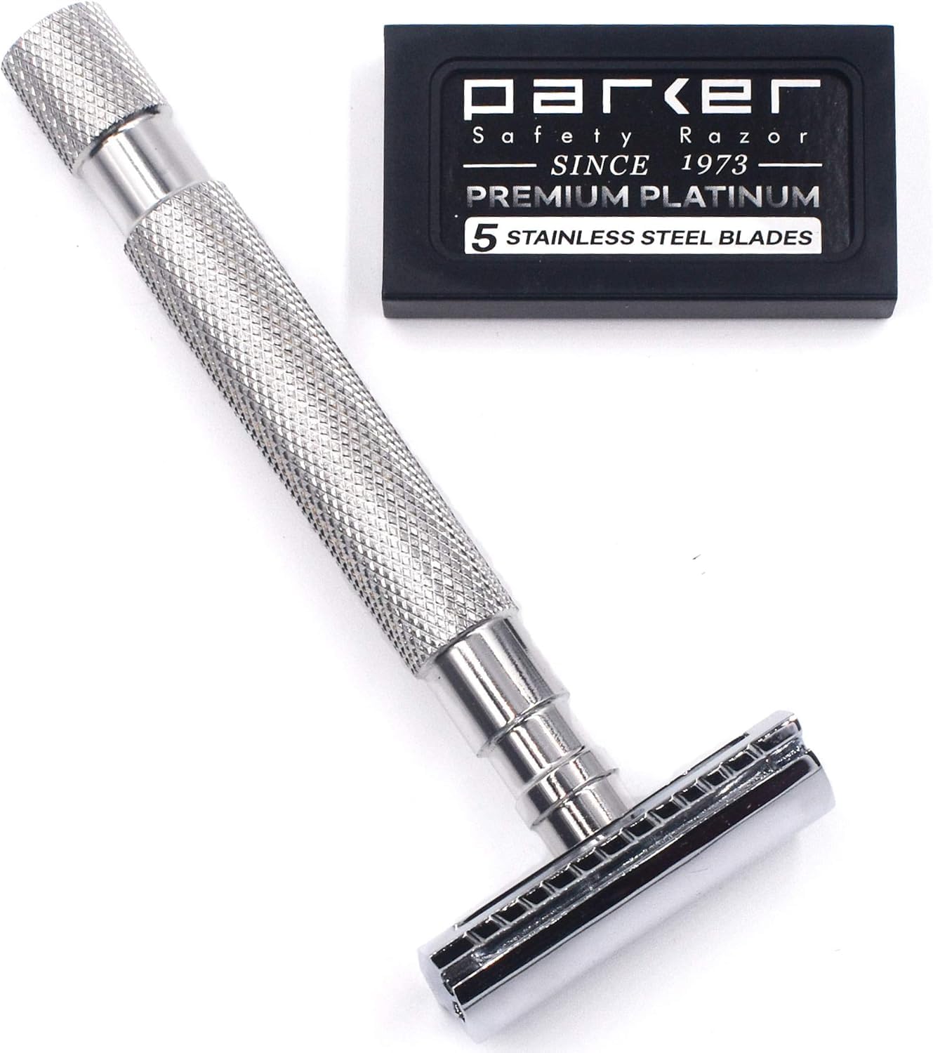 PARKER Safety Razor Men 64S Stainless Steel Handle Double Edge Safety Razor & 5 Premium Blades 3