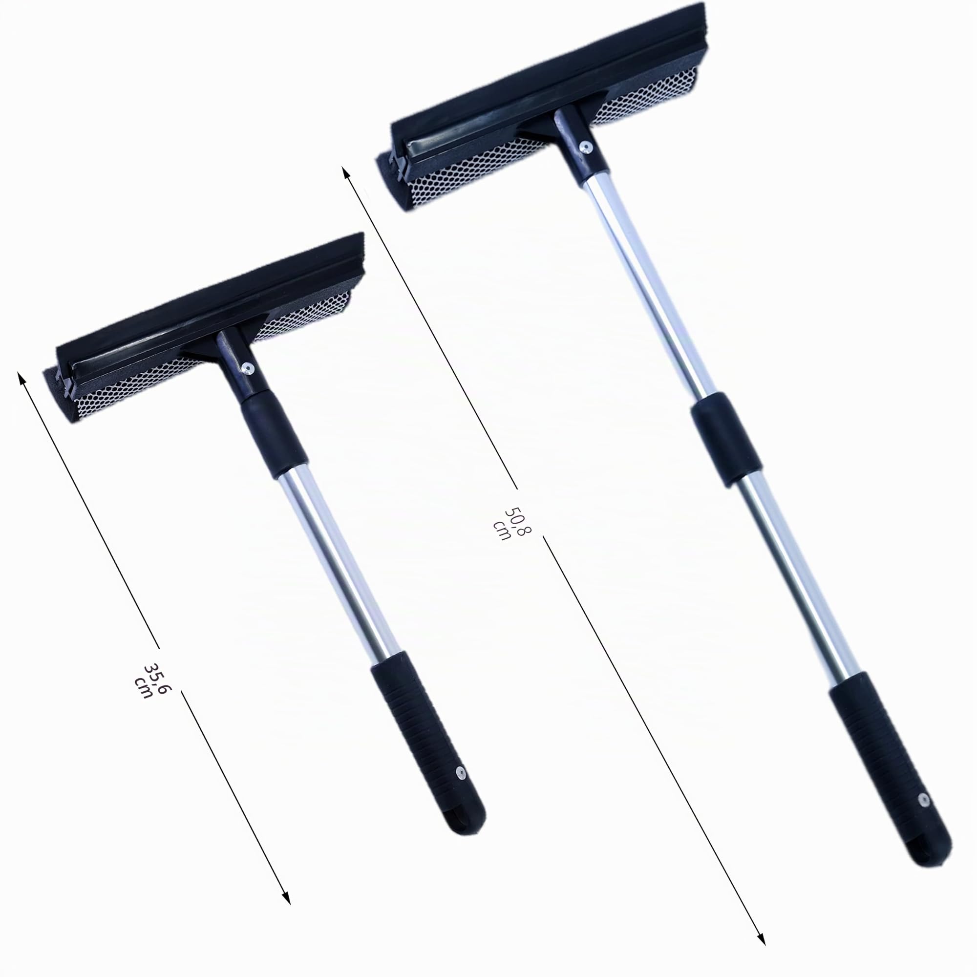 Polyte - Espátula limpiacristales para ventanillas y Ventanas - Mango telescópico de Aluminio de 36 a 50 cm - Negro