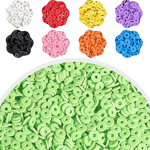 Gushu 4000 Pcs Light Green Clay Beads for Bracelet Making Kit, Flat Round Polymer Spacer Heishi Beads for Jewelry Necklace Earring Making