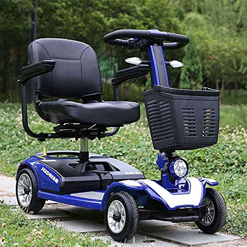 Four-Wheeled Electric Wheelchair, Adult Vintage Scooter, Disabled Folding Bicycle Mobile Scooter Power Mobile Scooter Collapsible Advanced Intelligent (Blue)